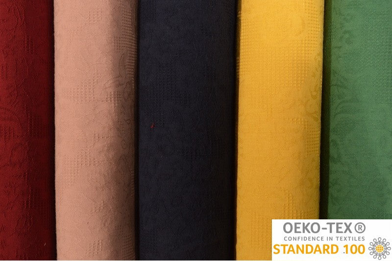 LJUSRÖD BOMULLJACQUARD - VÅFFELSTRUKTUR MED BLOMMOTIV