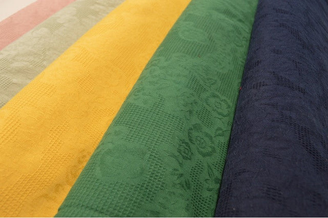 VINTAGE GRØN BOMULDS JACQUARD - VAFFELSTRUKTUR MED BLOMSTERMOTIV