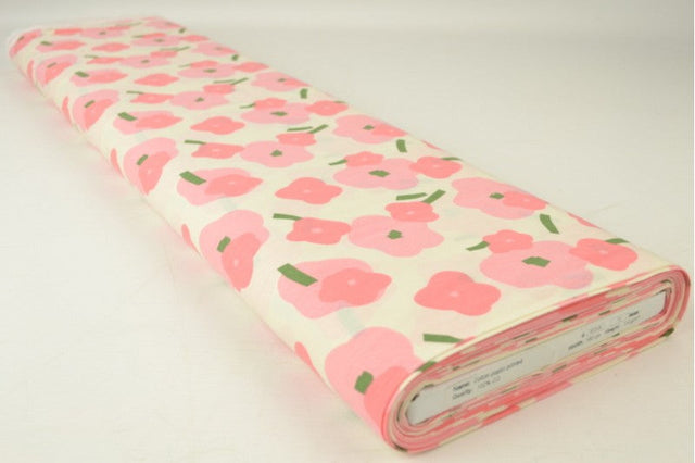 CREME BOMULDSPOPLIN MED VALMUEPRINT – PINK & GRØN