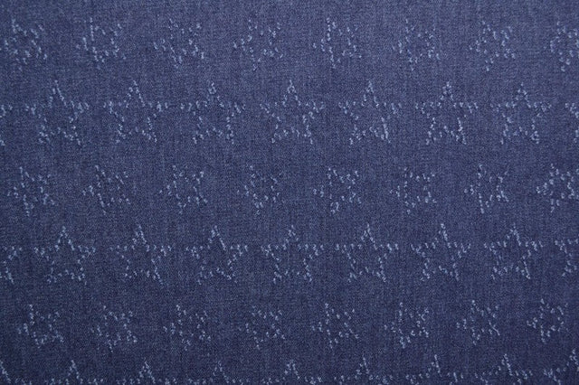 MØRKEBLÅ DENIM STOF MED STJERNEMØNSTER – METERVARE TIL BUKSER & JAKKER