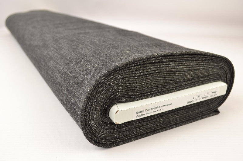 MELLEMGRÅ UVASKET DENIM MED STRÆK – 300 G/M²