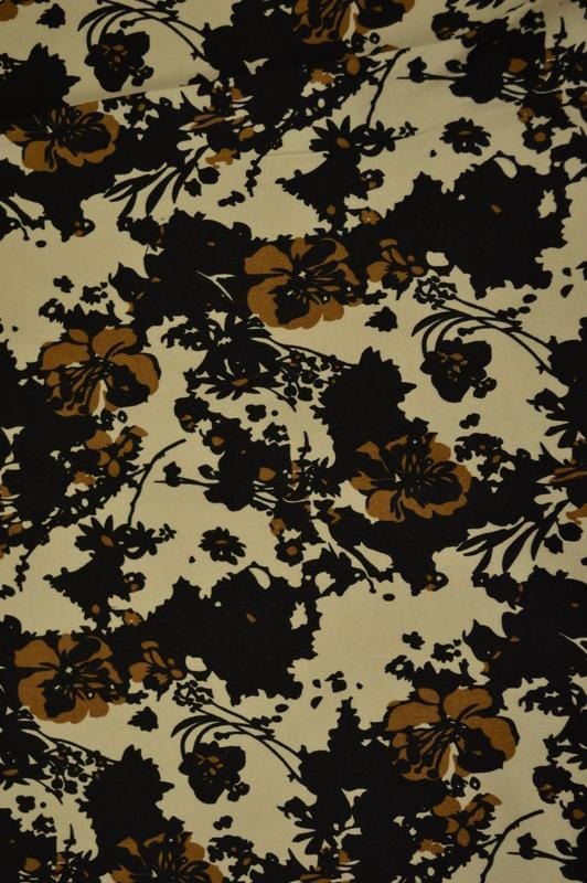BEIGE OCH SVART BOMULL MED BLOMSTERMÖNSTER OCH STRETCH
