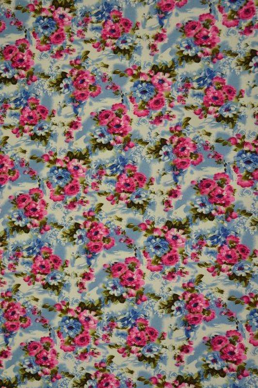 BLÅ OCH ROSA BOMULL MED BLOMSTERMÖNSTER OCH STRETCH