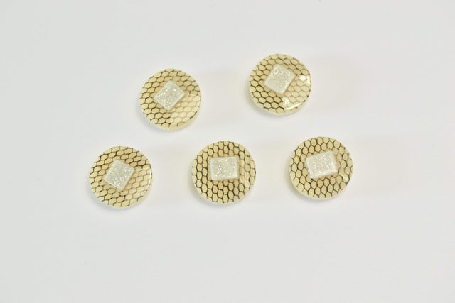 BEIGE KNAPPER MED SØLV GLIMMER 5 STK.