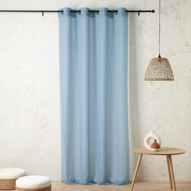 Semi-transparent hør-voile til gardiner — himmelblå, syet som færdigt gardin