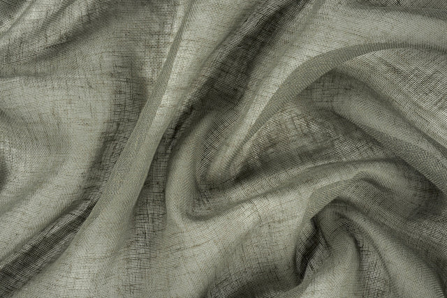 Semi-transparent hør-voile til gardiner — grågrøn, stofprøve