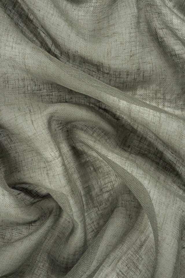 Semi-transparent hør-voile til gardiner — grågrøn, stofprøve