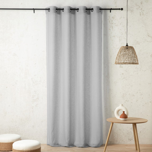 Semi-transparent hør-voile til gardiner — perlegrå, syet som færdigt gardin
