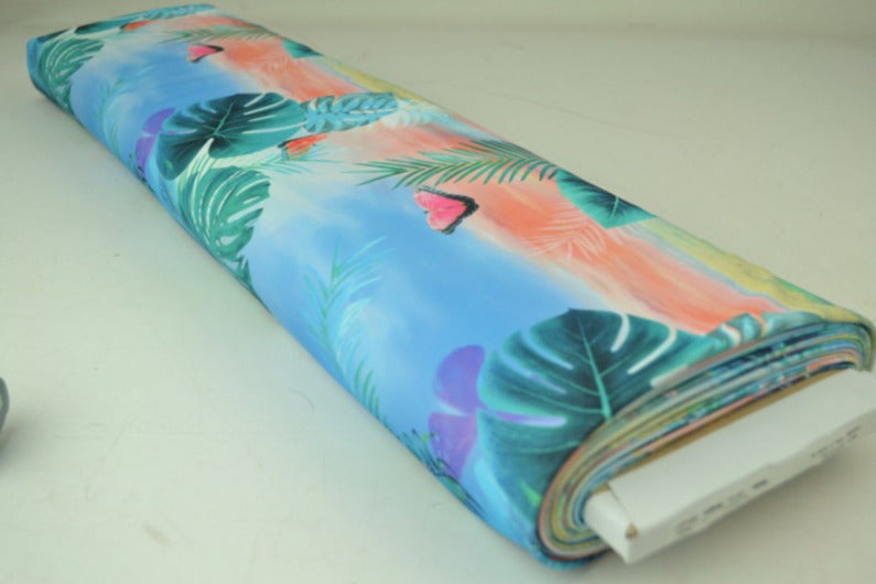 BLÅ LYCRA – BLADE & SOMMERFUGLE, 4-VEJS STRÆK & HURTIGTØRRENDE