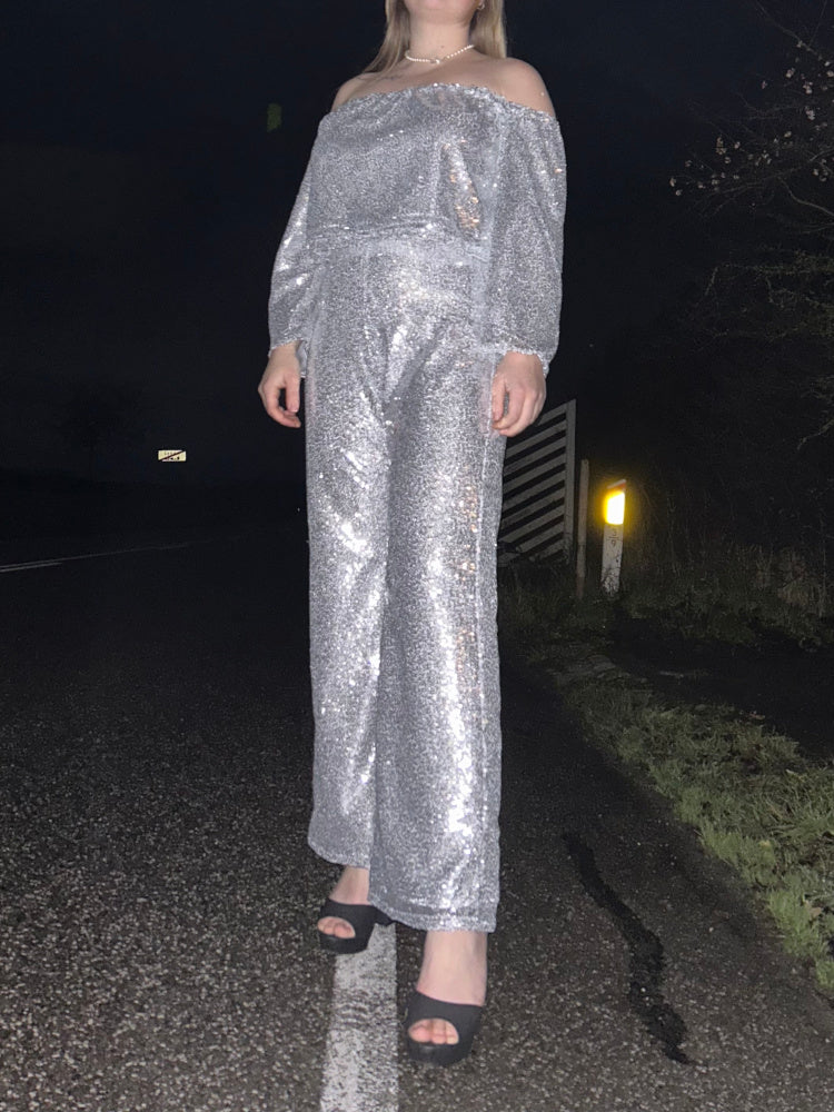 ORANGE PAILLETSTOF – SMÅ 3–4 MM PAILLETTER & ENVEJS STRÆK