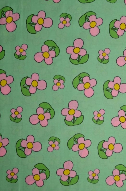 G&M Bomuldspoplin GRØN BOMULDSPOPLIN M. SIMPLE LYSERØDE BLOMSTER