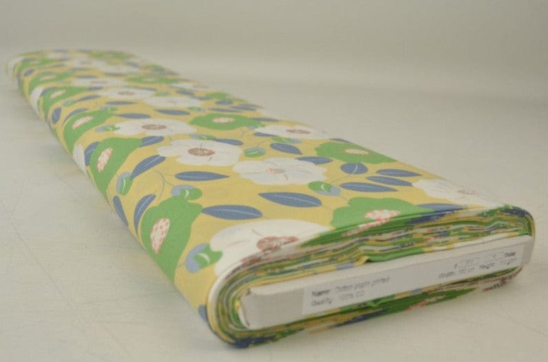 G&M Bomuldspoplin GUL BOMULDSPOPLIN M. HVIDE OG GRØNNE STOKROSER