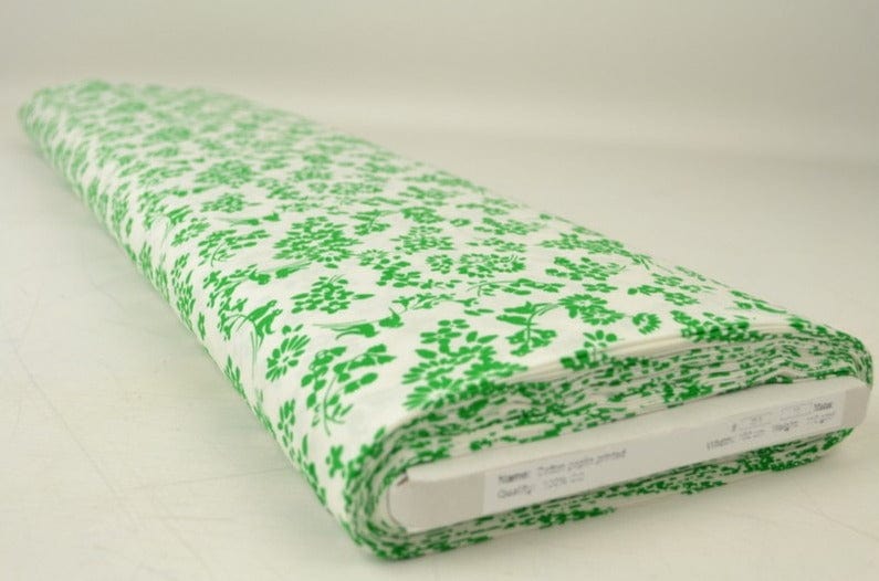 G&M Bomuldspoplin HVID BOMULDSPOPLIN M. GRØNT FUGLE- OG BLOMSTERPRINT