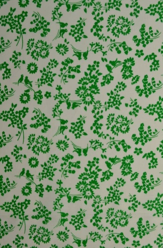 G&M Bomuldspoplin HVID BOMULDSPOPLIN M. GRØNT FUGLE- OG BLOMSTERPRINT