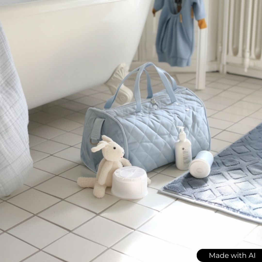 NAVY QUILT STOF MED VATTERET BAGSIDE