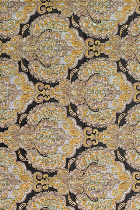 GULD PAISLEY PÅ SORT BOMBAJ JACQUARD MØBELSTOF – PAISLEY-MØNSTER