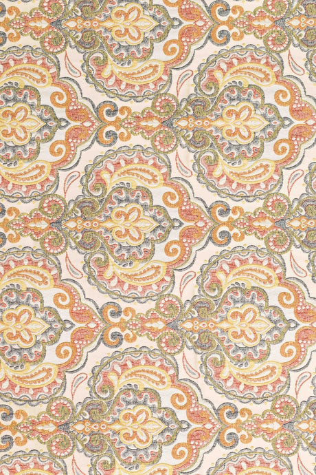 RUSTRØD PAISLEY PÅ CREME BOMBAJ JACQUARD MØBELSTOF – PAISLEY-MØNSTER