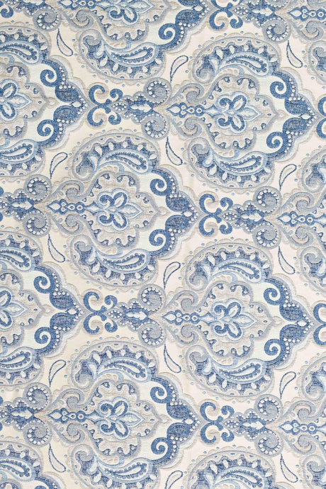 KOBOLTBLÅ PAISLEY PÅ CREME BOMBAJ JACQUARD MØBELSTOF – PAISLEY-MØNSTER