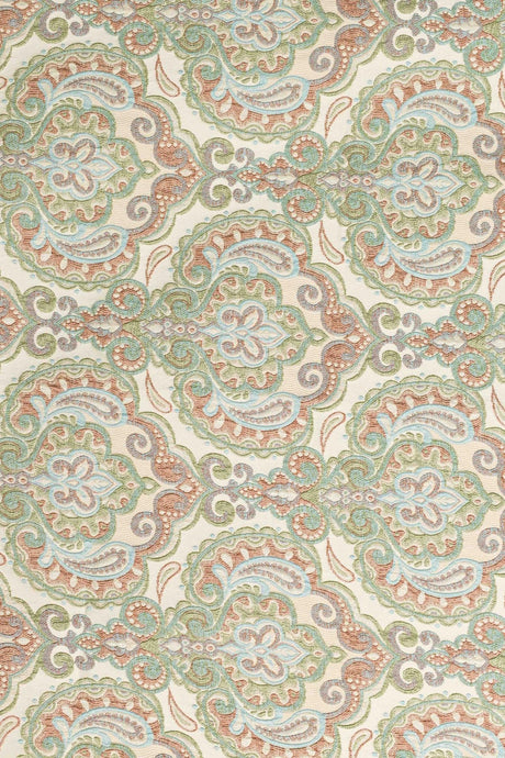 SALVIEGRØN PAISLEY PÅ CREME BOMBAJ JACQUARD MØBELSTOF – PAISLEY-MØNSTER