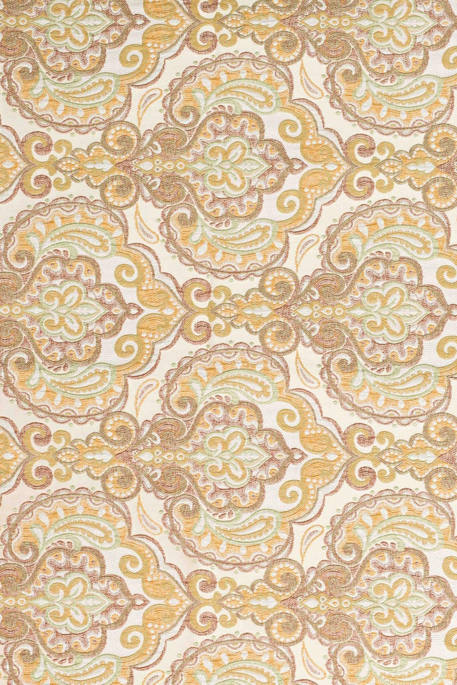 OKKERGUL PAISLEY PÅ SAND BOMBAJ JACQUARD MØBELSTOF – PAISLEY-MØNSTER