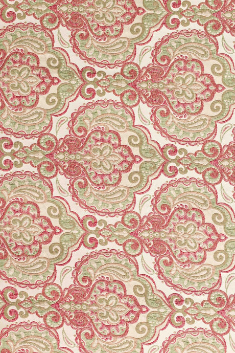 RØD-GRØN PAISLEY PÅ CREME BOMBAJ JACQUARD MØBELSTOF – PAISLEY-MØNSTER