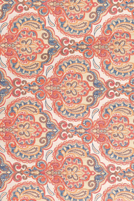 ORANGE-BLÅ PAISLEY PÅ CREME BOMBAJ JACQUARD MØBELSTOF – PAISLEY-MØNSTER