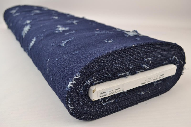 MØRKEBLÅ DENIM STOF MED VASKET SLIDT OVERFLADE – METERVARE TIL BUKSER & JAKKER