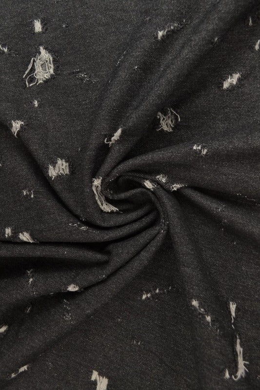 SORT DENIM STOF MED VASKET SLIDT OVERFLADE – METERVARE TIL BUKSER & JAKKER