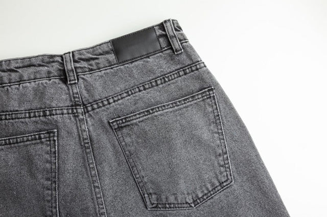 MØRKEGRÅ UVASKET DENIM MED STRÆK – 300 G/M²