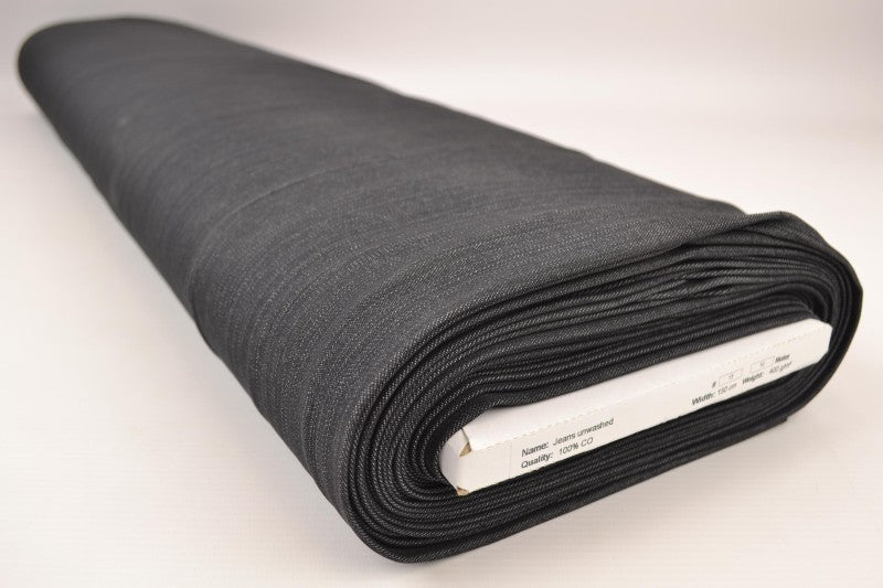 MØRKEGRÅ UVASKET DENIM MED STRÆK – 300 G/M²