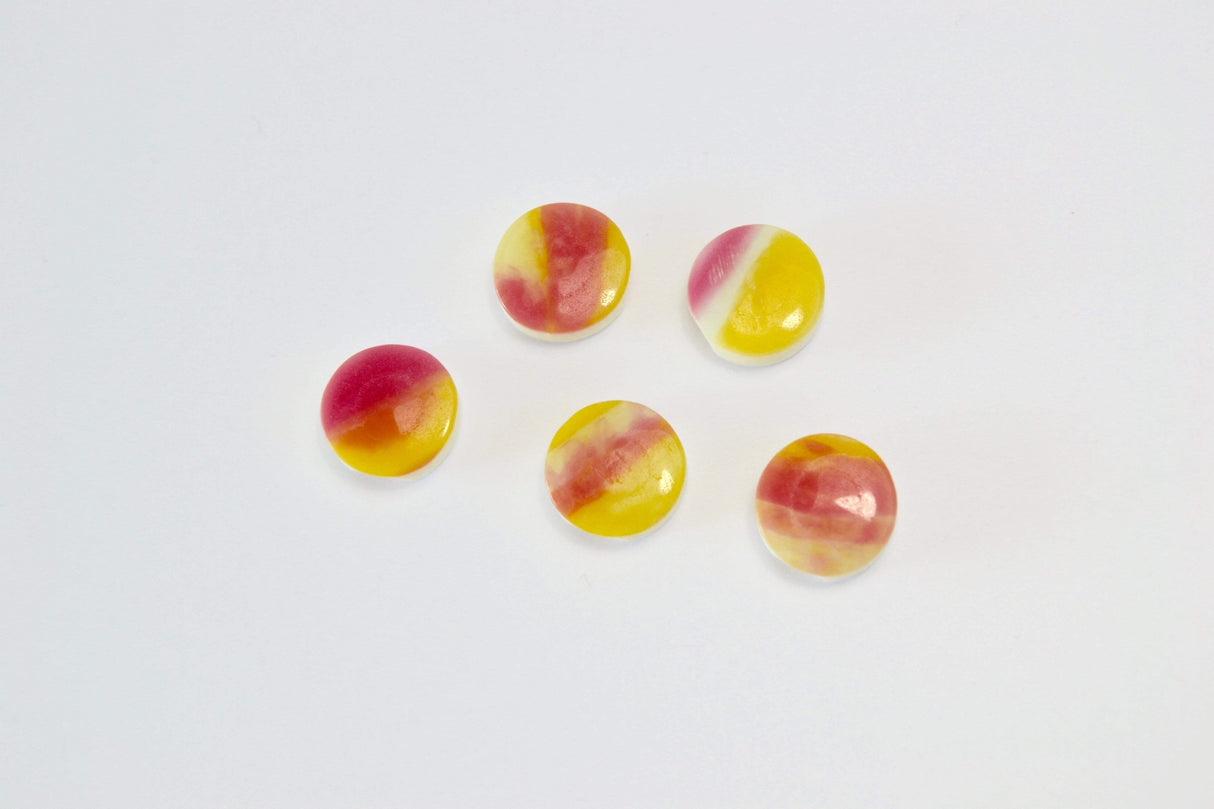 KNAPPER MED GUL/RØD MØNSTER 5 STK.