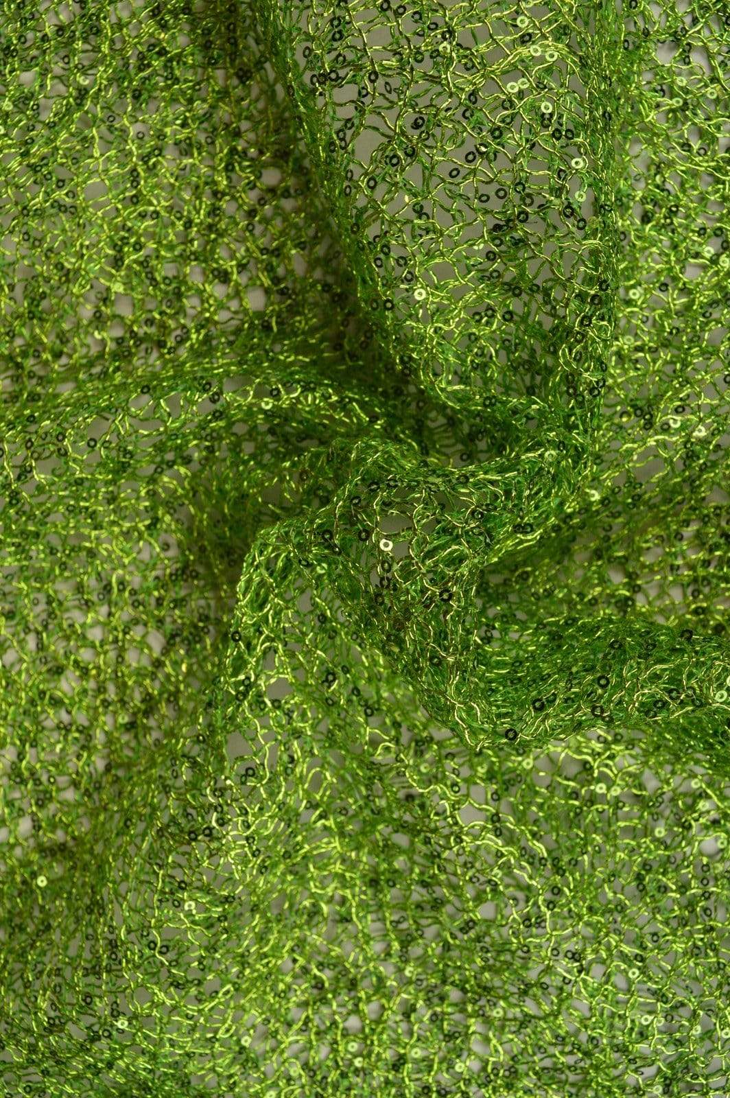 LIMEGRØN NET PAILLETSTOF – SMÅ 2–3 MM PAILLETTER, UDEN STRÆK