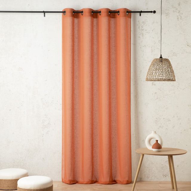 Semi-transparent hør-voile til gardiner — brændt orange, syet som færdigt gardin