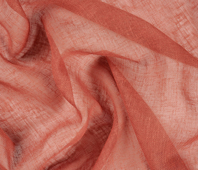 Semi-transparent hør-voile til gardiner — terrakotta, stofprøve