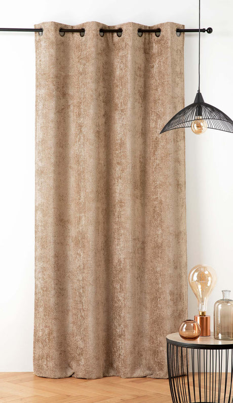 Termo mørklægningsstof i chenille — beige, syet som færdigt gardin