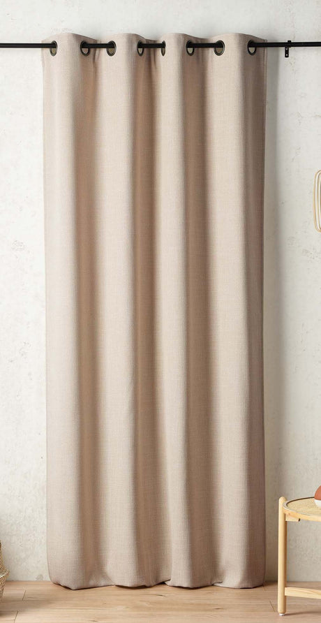 Termo mørklægningsstof med flammet hørlook — hørbeige, syet som færdigt gardin
