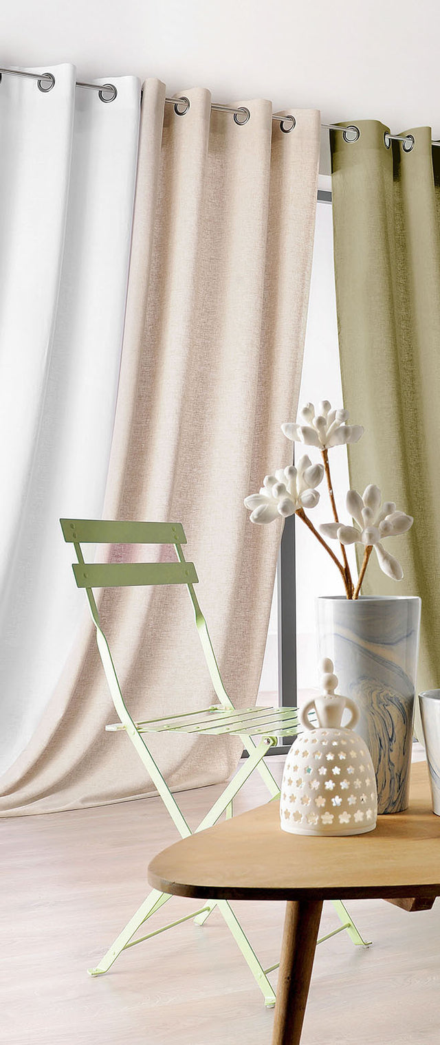 Vasket hør-gardinstof med blødt fald — hørbeige, syet som færdigt gardin