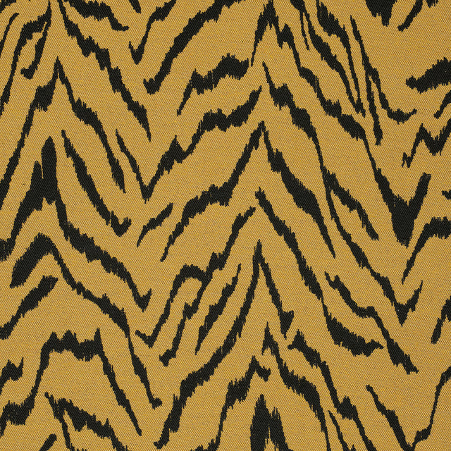 Jacquard gardinstof med tigermønster — sennepsgul & sort, stofprøve