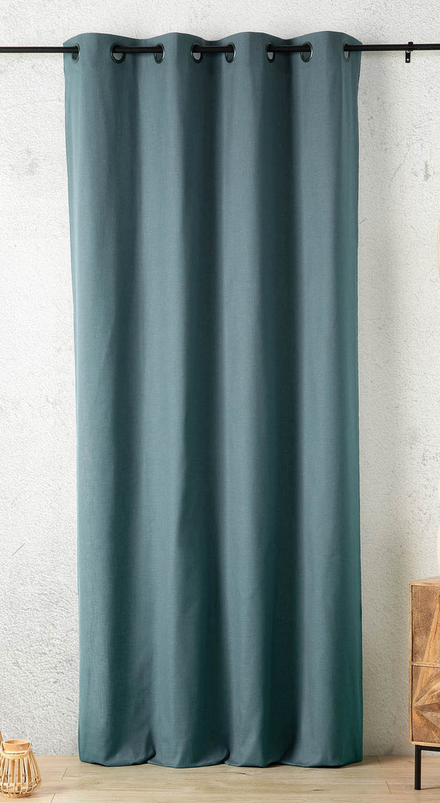 Tungt hørlook gardinstof — denimblå, syet som færdigt gardin