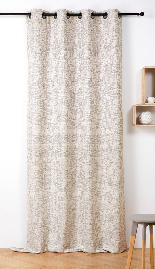 Tweedlook jacquard med bouclégarn — cremehvid, syet som færdigt gardin