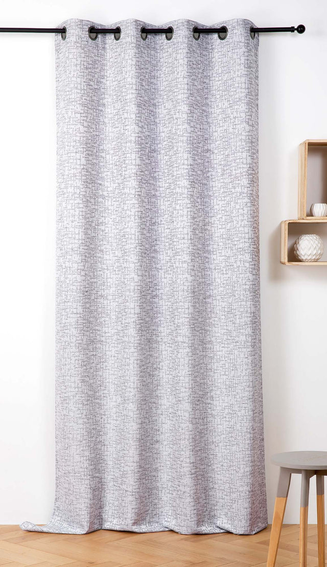 Tweedlook jacquard med bouclégarn — lys gråblå, syet som færdigt gardin