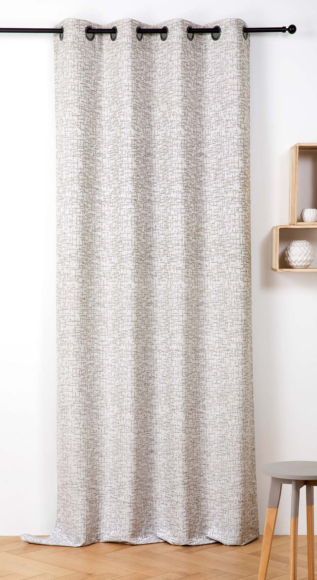 Tweedlook jacquard med bouclégarn — lys gråbrun, syet som færdigt gardin