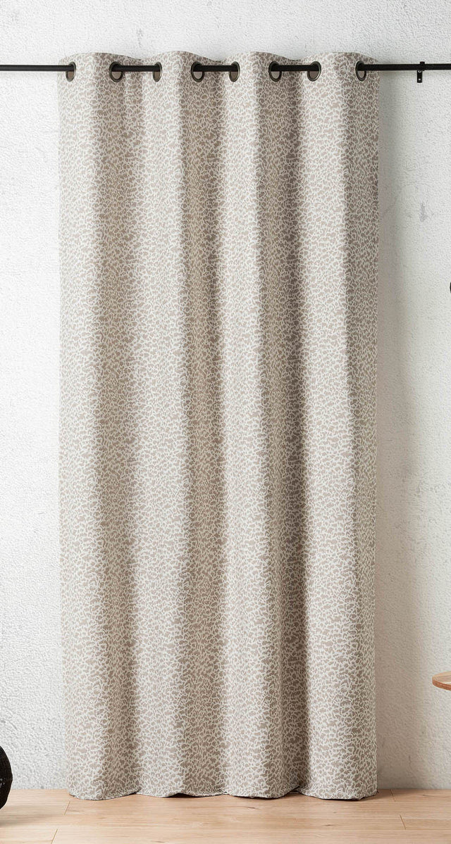 Jacquard-gardinstof med abstrakt dyreprint — beige, syet som færdigt gardin