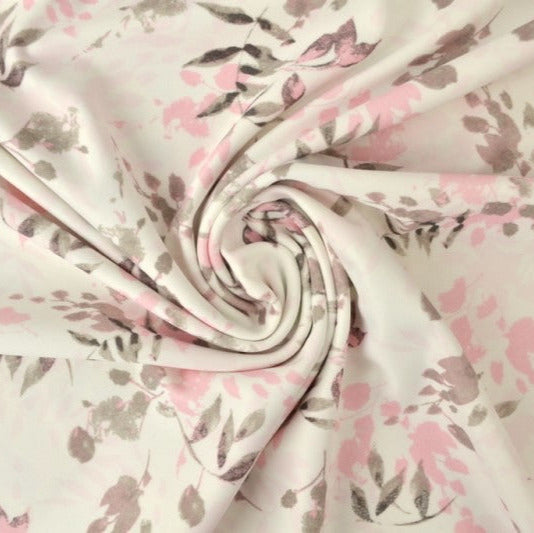 HVID LYCRA – PINK BLOMSTER, 4-VEJS STRÆK & HURTIGTØRRENDE