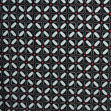 SORT/RØD LYCRA – GEOMETRISK FLISEMØNSTER, 4-VEJS STRÆK & HURTIGTØRRENDE