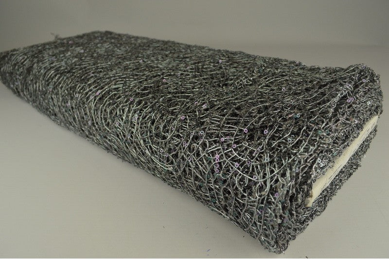 MØRKEGRÅ NET PAILLETSTOF – SMÅ 2–3 MM PAILLETTER, UDEN STRÆK