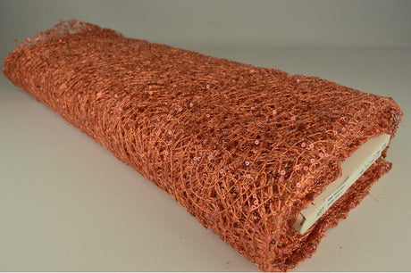 LAKSEFARVET NET PAILLETSTOF – SMÅ 2–3 MM PAILLETTER, UDEN STRÆK