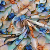 LYSEBLÅT VISKOSE STOF MED HVIDE OG BLÅ BLOMSTER – LET FALD & ELEGANT MAT GLANS