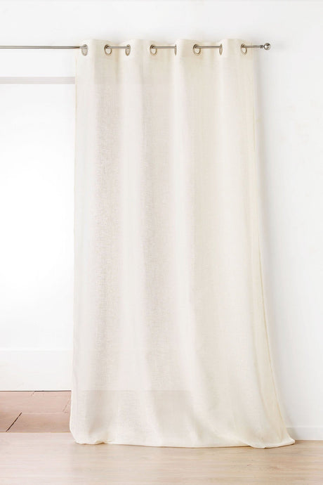Creme semi-transparent voile i linnedlook — hængende som gardin