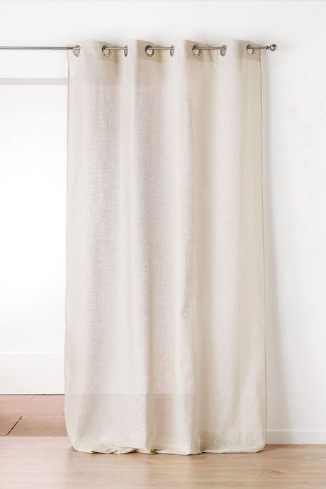 Sand semi-transparent voile i linnedlook — hængende som gardin